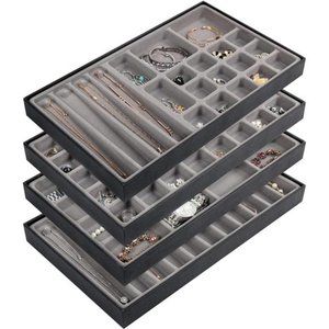 Stackable Synthetic Leather Jewelry Trays Organizer Jewelry Storage Display